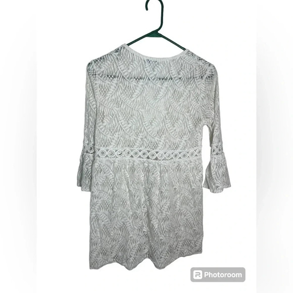 Blue Island White Crochet Style Coverup Bell Sleeve Women’s size Medium - Picture 4 of 4